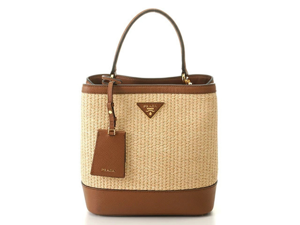 Prada Panier Straw Tan Bag Saffiano Leather